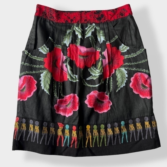 Desigual Galactic Tour Mini Skirt Poppy Flowers Pleated Waist Cotton EUR 38/ 4US - Picture 5 of 13